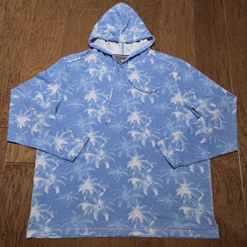 Tommy Bahama Hoodie Mens 2XL Blue Palm Frenzy Baja Beach Sweatshirt Pullover